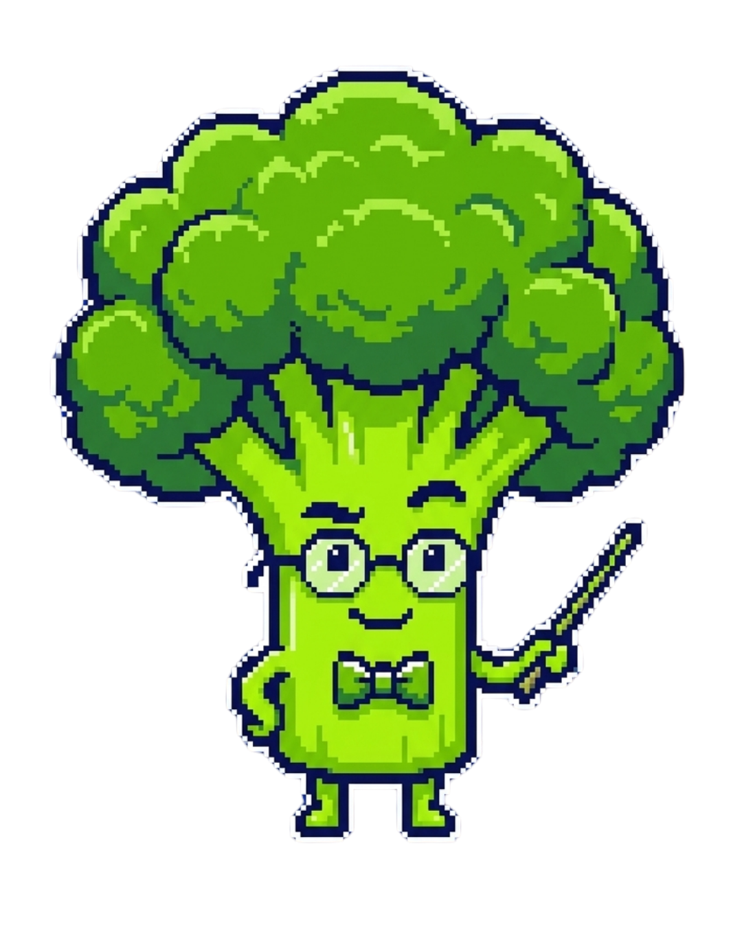 Pixel art broccoli professor character